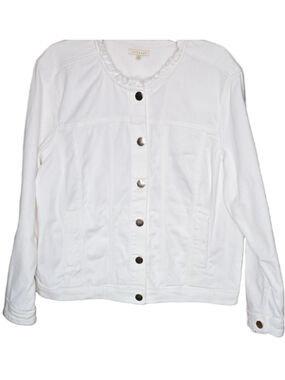 Kate & Sam White Ruffle Neck Button Front Jacket XL